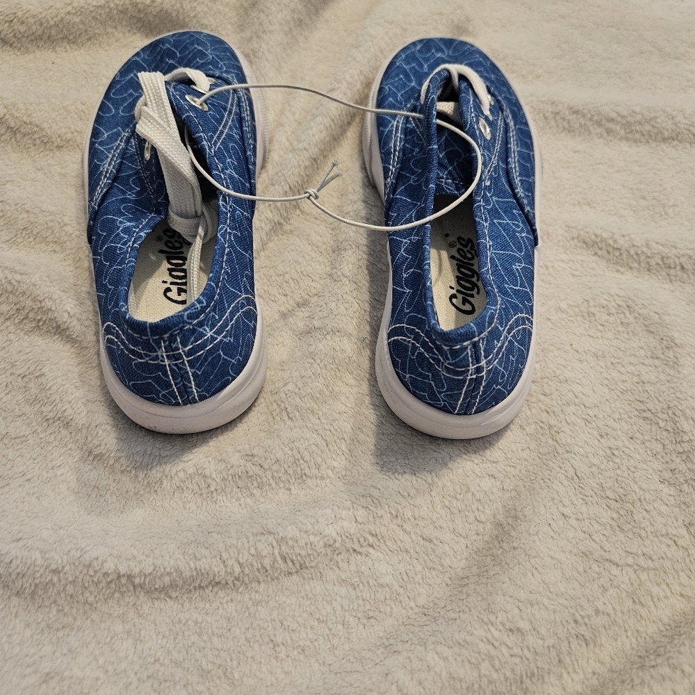 Giggle Girls Denim Blue White Heart Leightweight Bobo Lace-Up Sneakers Size 11 - Picture 4 of 8